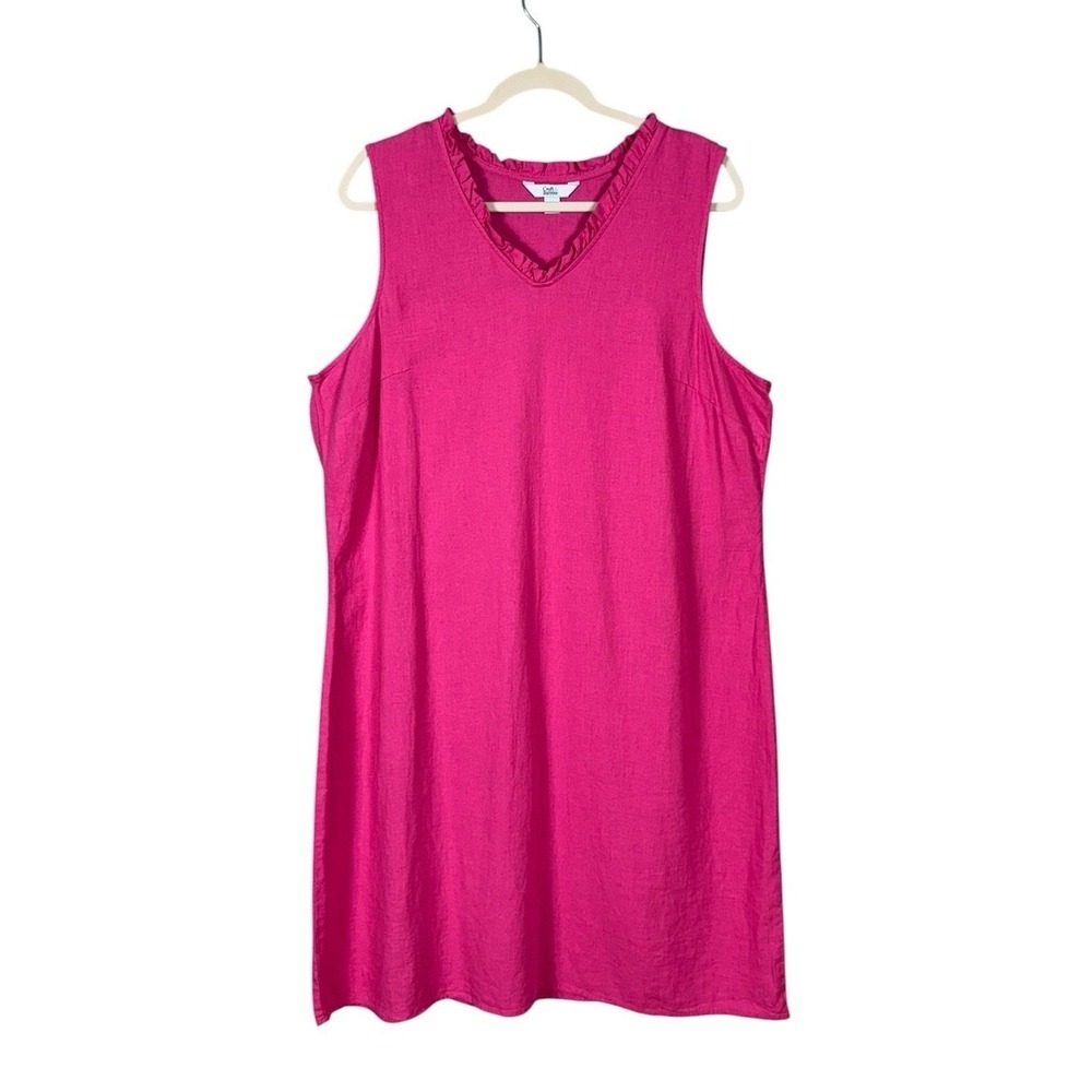 Womens Linen Dress Size Large Coastal Resort Beach Pink Euro Summer Coquette
